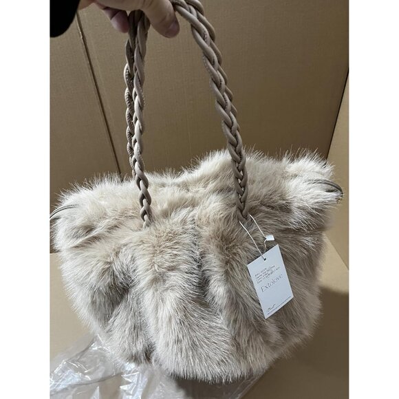 Women Winter Fuzzy Faux Fur Tote Bag Crossbody Coffee - Picture 7 of 8